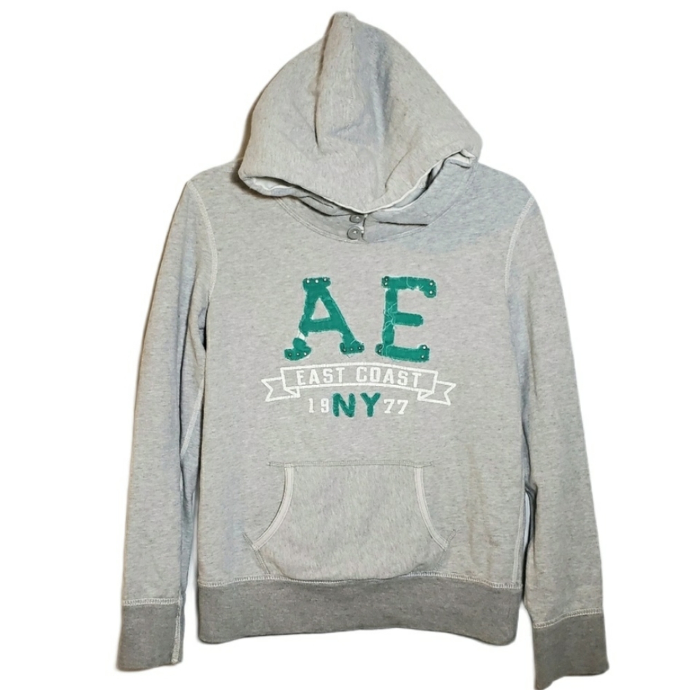 AMERICAN EAGLE Gray & Teal Pullover Hoodie Size M